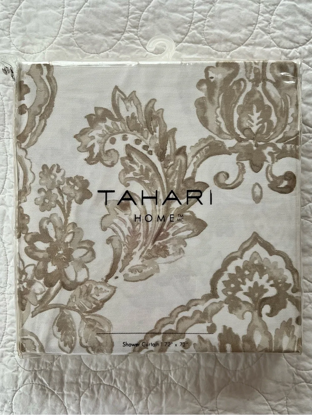 NEW Tahari Home Beige & White Damask Shower Curtain Elegant Bohemian